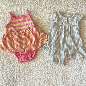 Carter's Pink and Yellow Striped & Gray Checkered Bodysuits